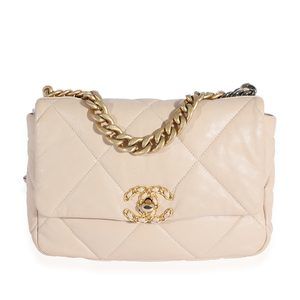 Chanel Beige Quilted Lambskin Medium Chanel 19 Flap Bag